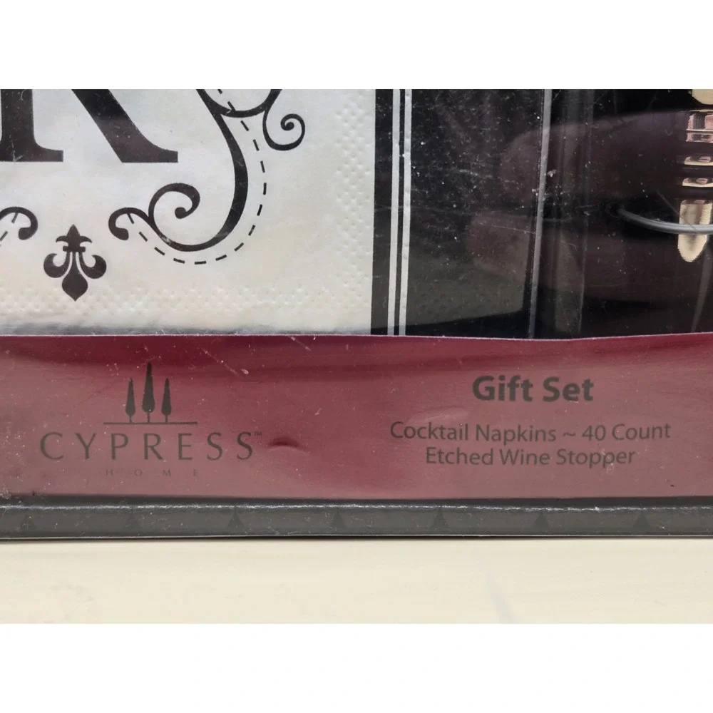 Cypress Home Gift Set Etched Glass Wine Stopper Letter‎ R Monogram/w 120 Napkins